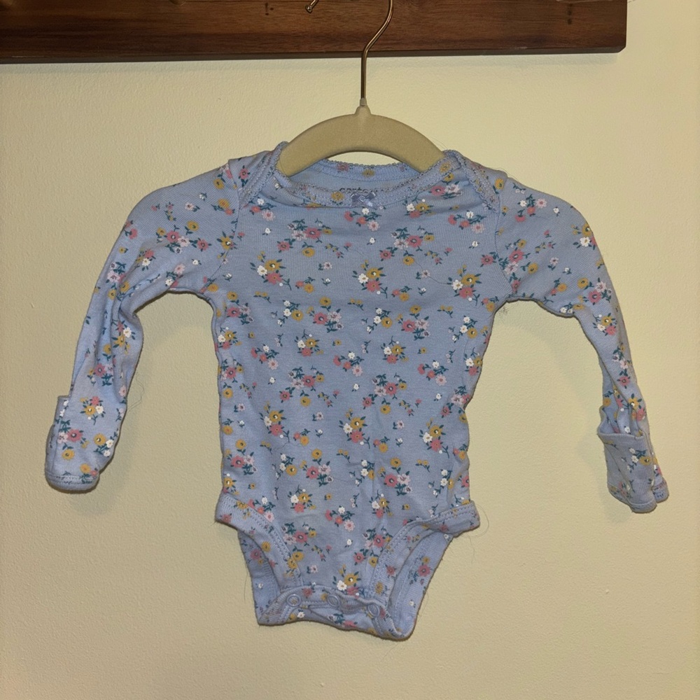Carter’s Baby Girls’ Floral Blue Long-Sleeve Bodysuit Onesie
